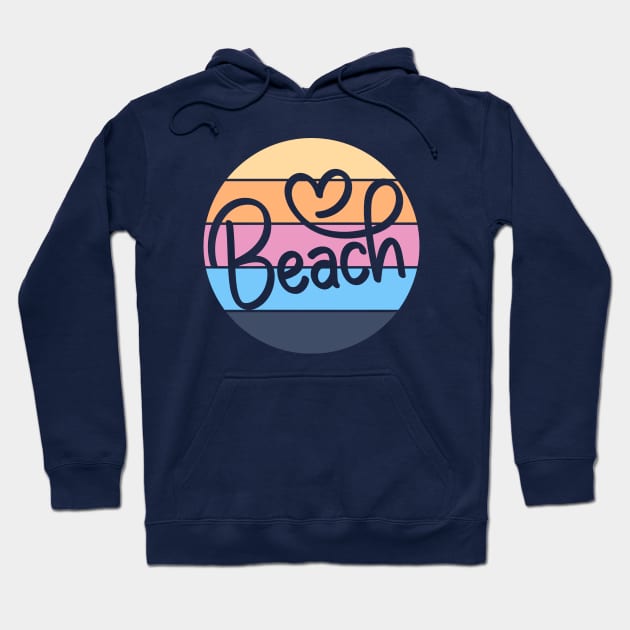 "Beach" Script Tee with Classic Round Sunset Background in Soft Tones Hoodie by Christmas Clatter